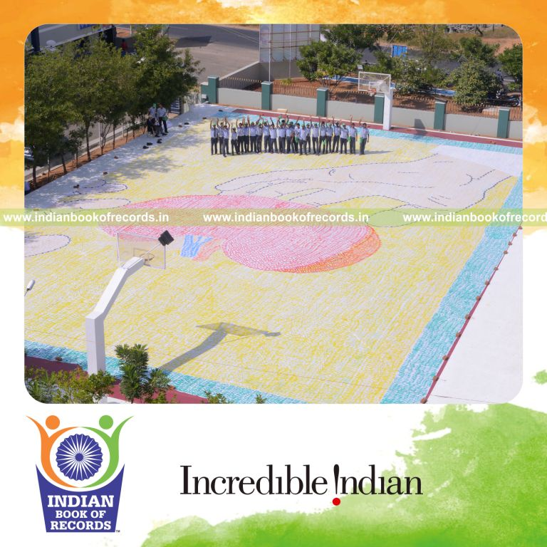 team creating large footprint painting artwork for Indian Book of Records