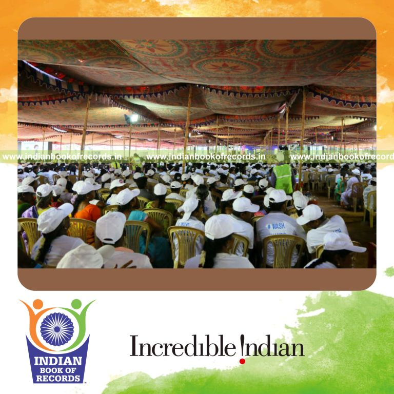 a large group learning proper hand washing techniques and hygiene practices together for a record in Indian Book of Records