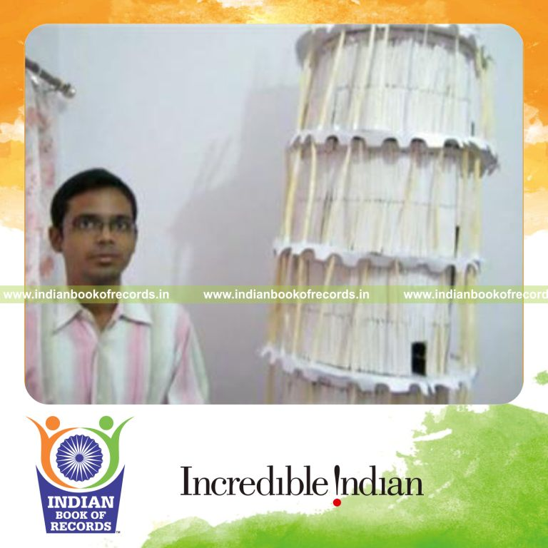 largest leaning tower of pisa replica made from popsicle sticks for record in Indian Book of Records