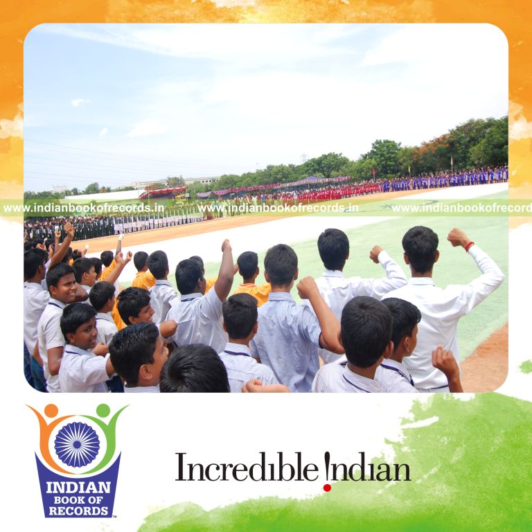team creating indian national flag using salt for record in Indian Book of Records