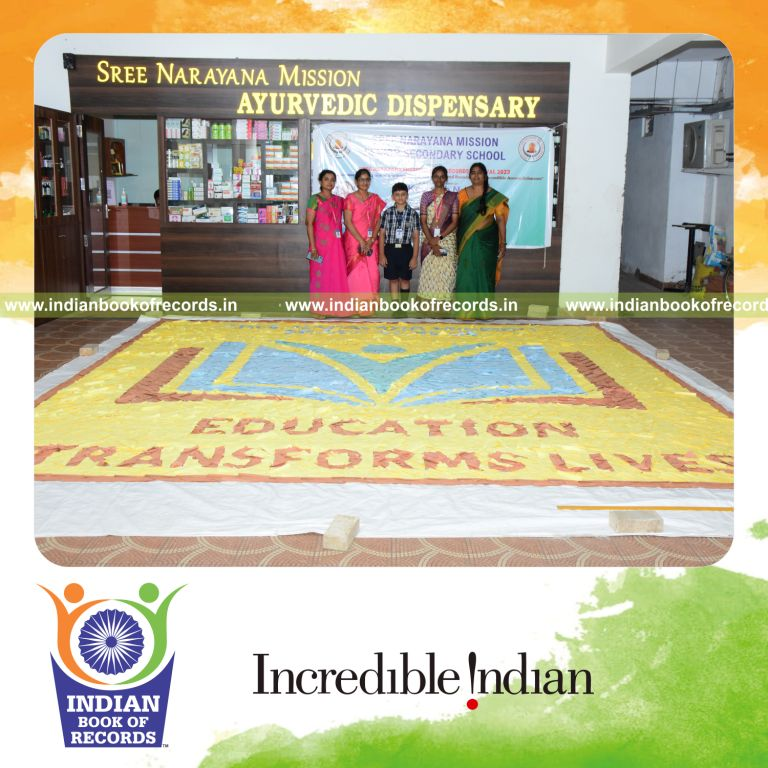 Detailed mosaic created using numerous origami hats arranged into a large artwork for Indian Book of Records
