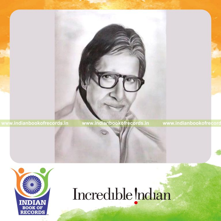 artist creating large pencil portrait artwork for Indian Book of Records