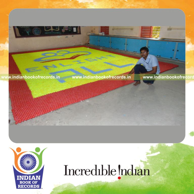mosaic artwork created using plastic balls by minor male for Indian Book of Records