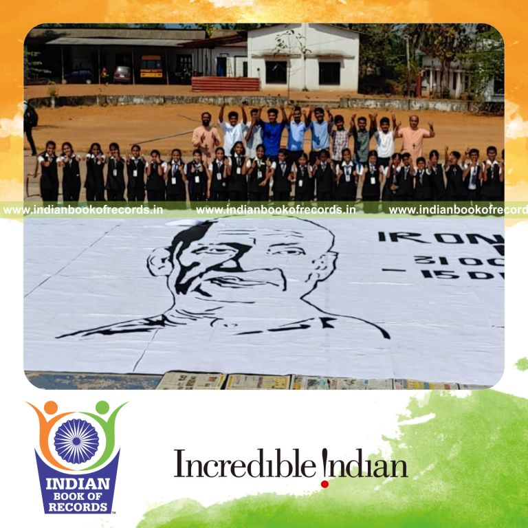 a large portrait of sardar vallabhbhai patel created using paper cuttings by a team for a record in Indian Book of Records