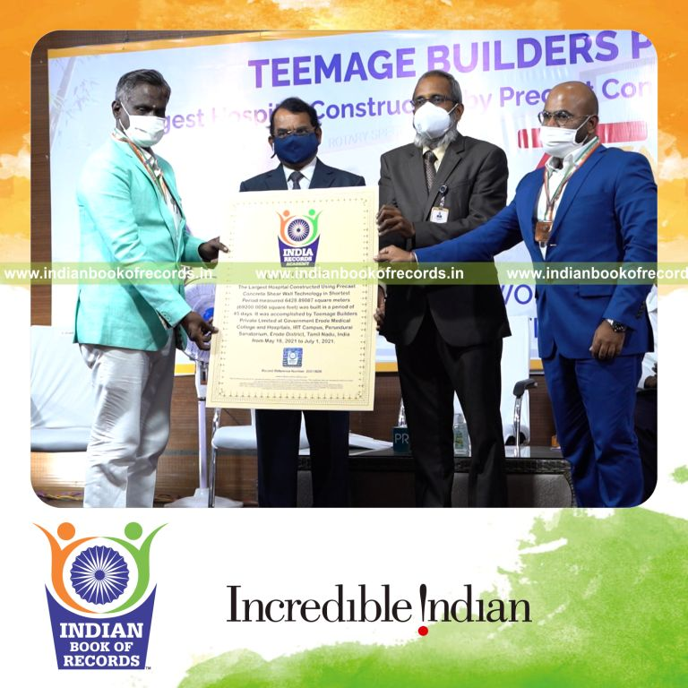 largest hospital constructed using precast concrete shear wall technology in shortest period for Indian Book of Records