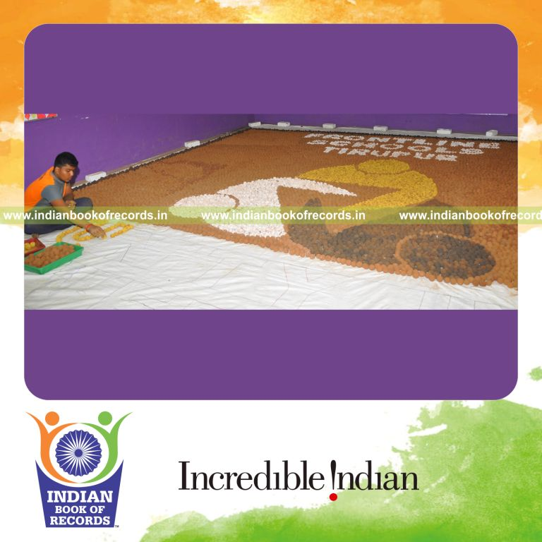A large eco-friendly mosaic created using seed balls displayed for Indian Book of Records recognition