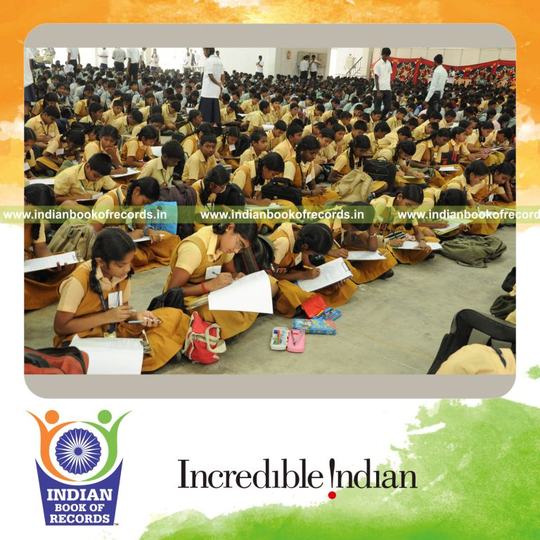 group of participants attending story writing contest at single venue for record in Indian Book of Records