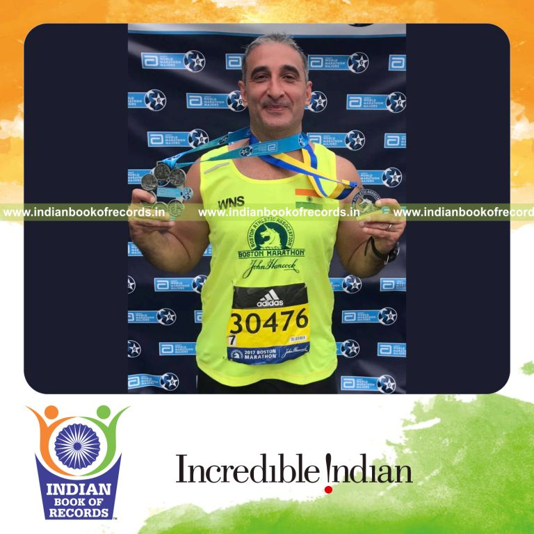 individual completing multiple long distance marathons in one year for Indian Book of Records