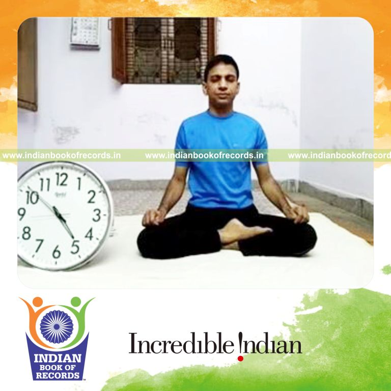 individual holding auspicious yoga pose for longest duration for record in Indian Book of Records