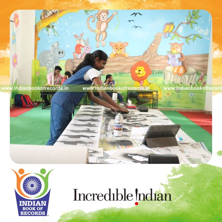An extended charcoal drawing artwork stretching across a long surface featured in Indian Book of Records