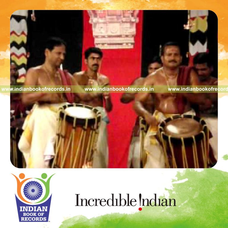 male individual performing extended chenda recital marathon for record in Indian Book of Records
