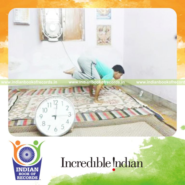 individual holding crow pose for longest duration for record in Indian Book of Records