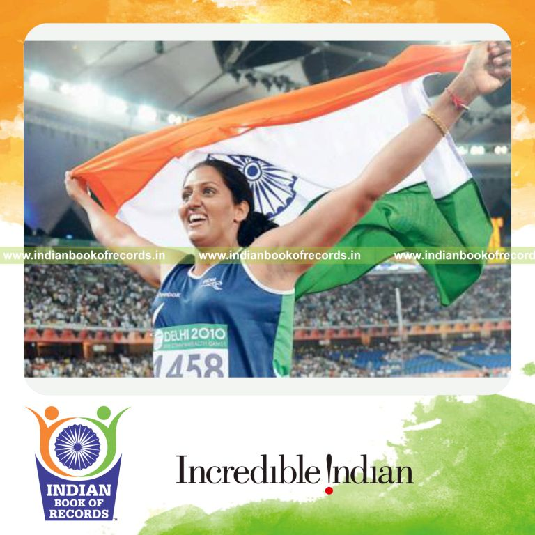 individual female achieving longest distance in discus throw for record in Indian Book of Records