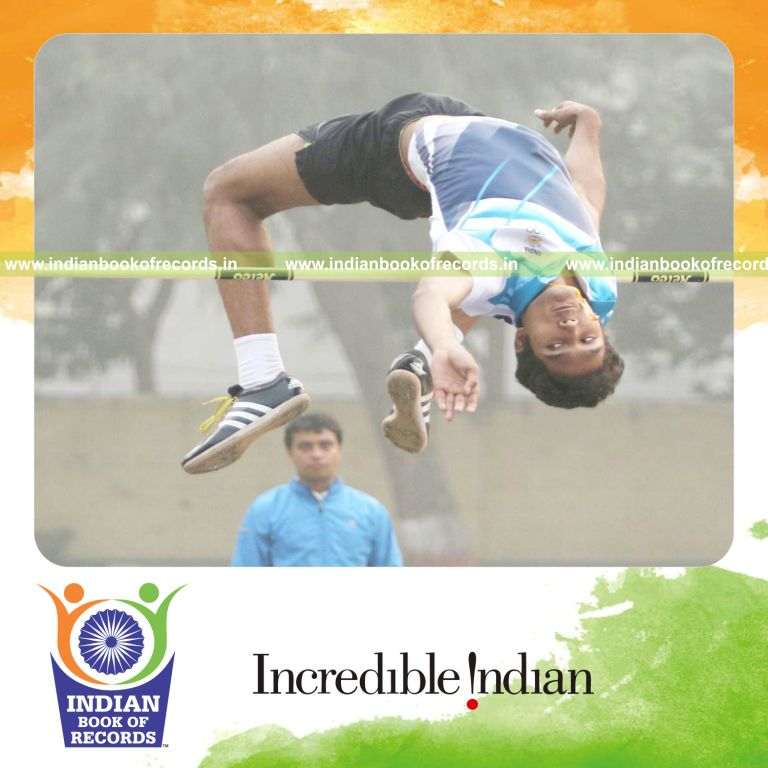 individual male achieving longest distance in indoor high jump for record in Indian Book of Records