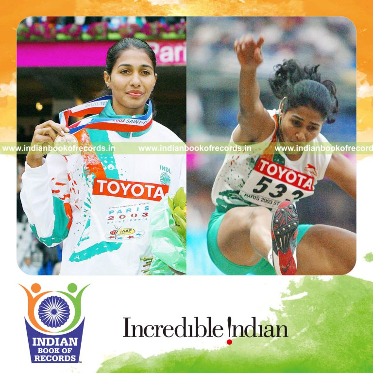 individual female achieving longest distance in long jump for record in Indian Book of Records