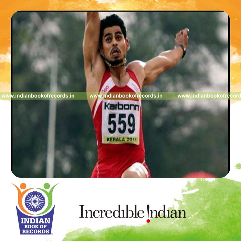 individual male achieving longest distance in long jump for record in Indian Book of Records