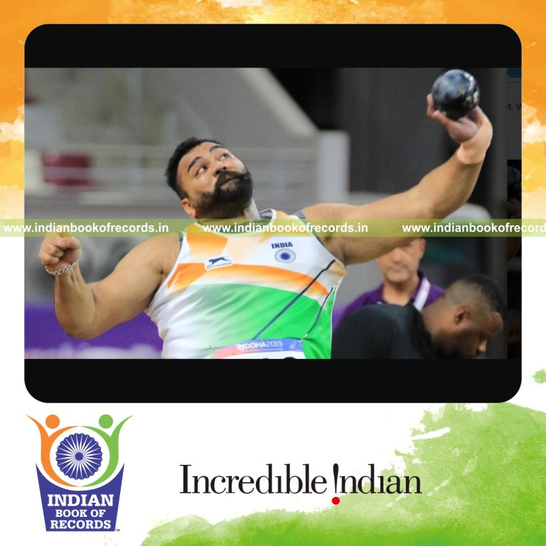 individual male achieving longest distance in shot put for record in Indian Book of Records