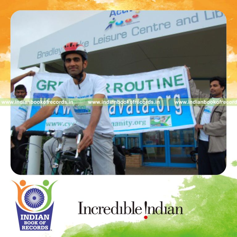 male individual travelling long distance on bicycle for record in Indian Book of Records