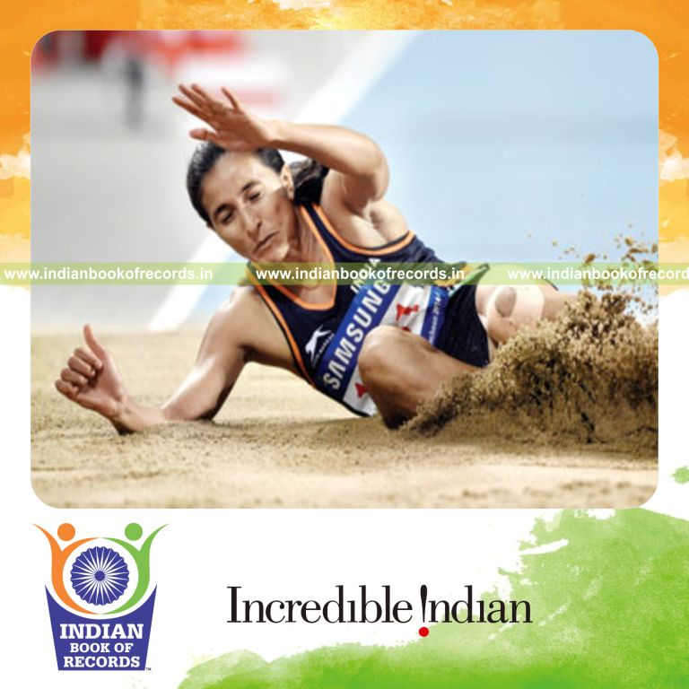 individual female achieving longest distance in indoor triple jump for record in Indian Book of Records