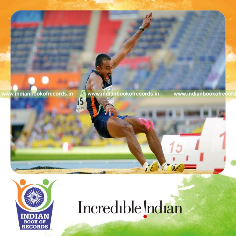 individual male achieving longest distance in triple jump for record in Indian Book of Records