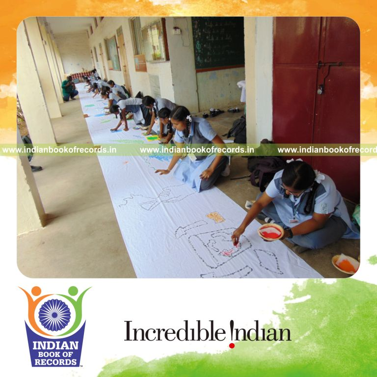 team creating long finger painting artwork for Indian Book of Records