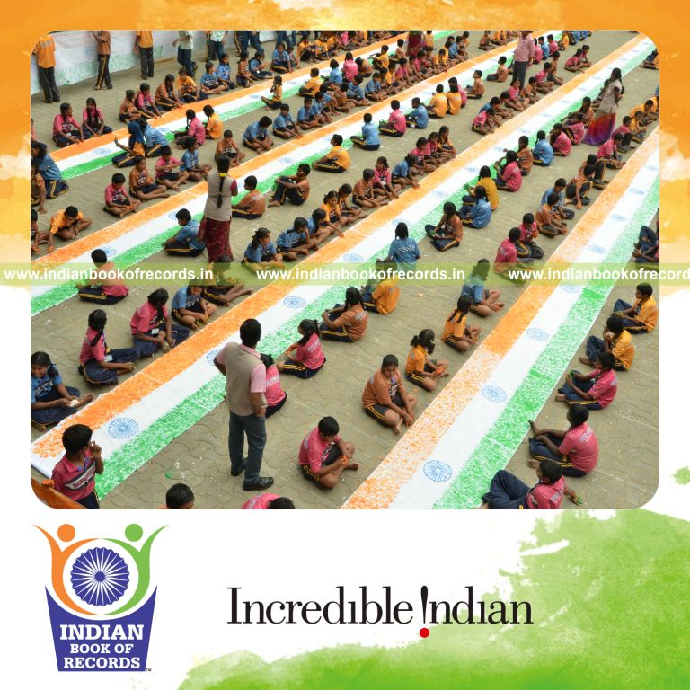national flag artwork created using fingerprints for Indian Book of Records