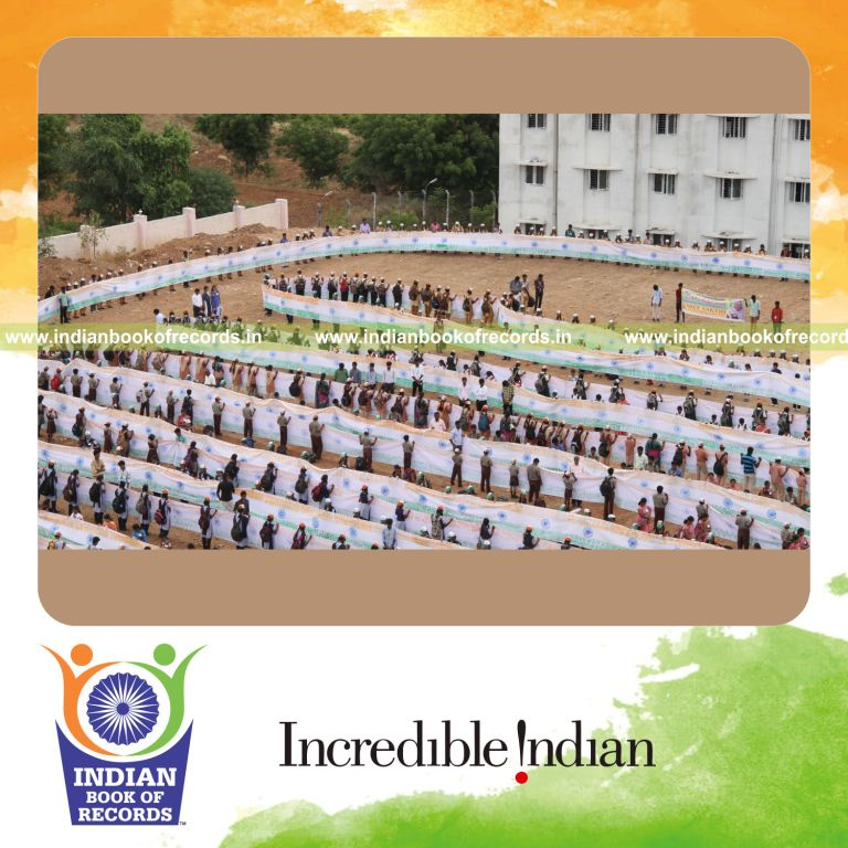 national flag created using handprints by team for Indian Book of Records