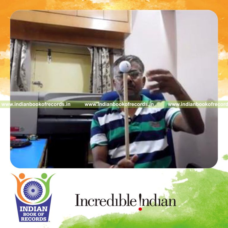 individual balancing golf ball on drumstick tip for longest duration record in Indian Book of Records