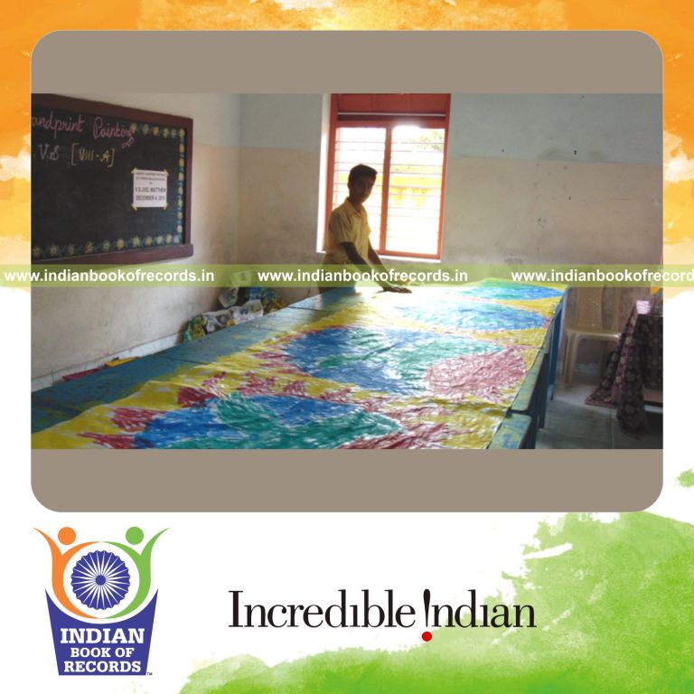 long handprint painting created within 6 hours by minor male for Indian Book of Records