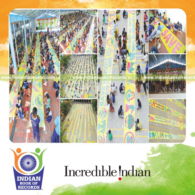 team creating long handprint painting artwork for Indian Book of Records