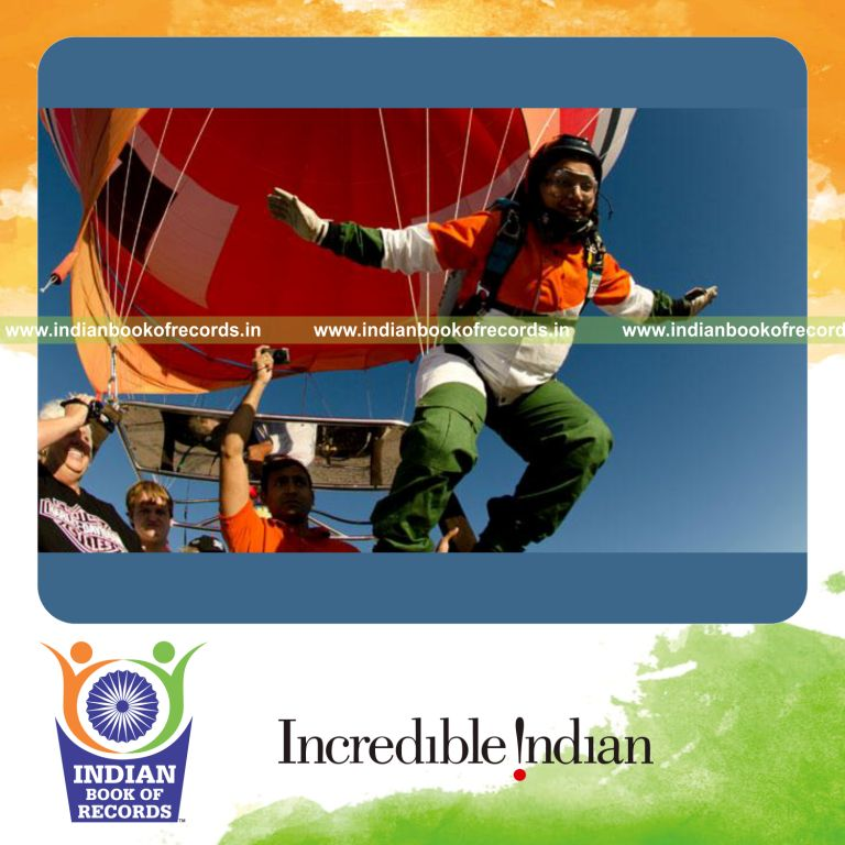 male individual performing longest jump from hot air balloon for record in Indian Book of Records