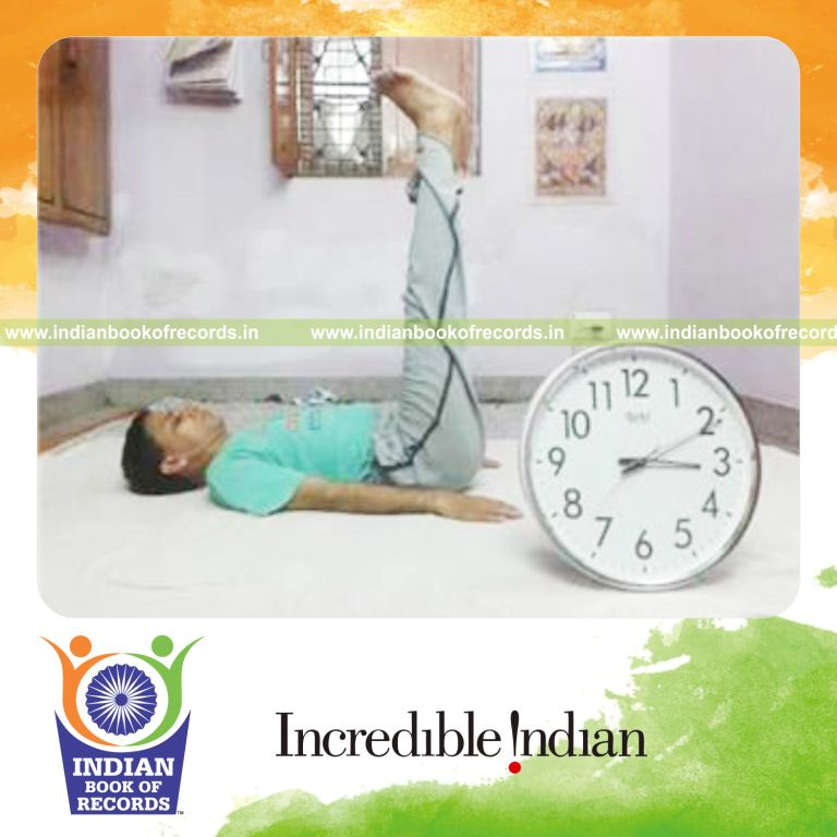 individual holding leg raised pose for longest time for record in Indian Book of Records
