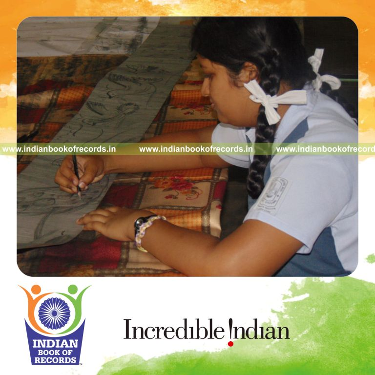 minor female creating longest pencil sketch artwork for Indian Book of Records