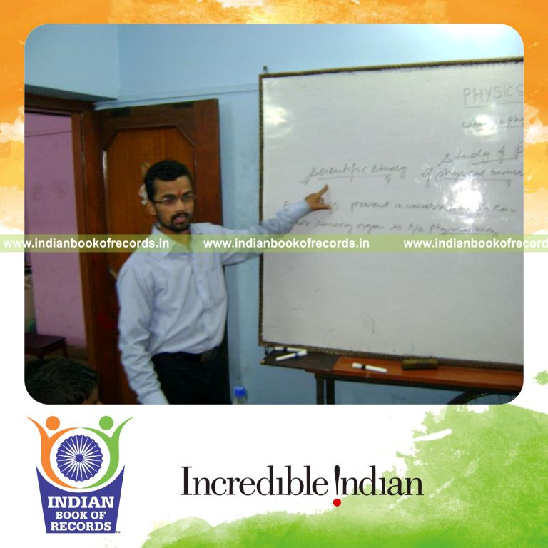 male individual conducting long physics class session for record in Indian Book of Records