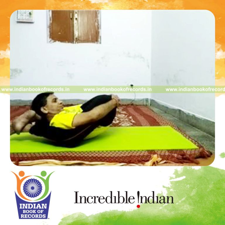 individual holding pranav aasan yoga pose for longest duration for record in Indian Book of Records