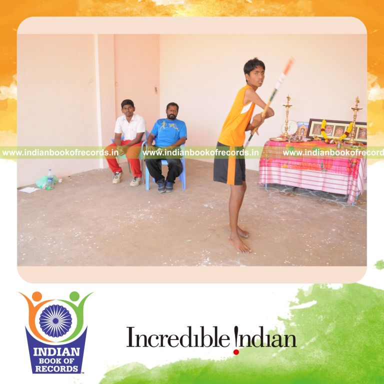 male individual performing silambam martial art marathon for record in Indian Book of Records
