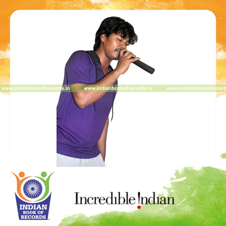 male individual performing extended singing marathon for record in Indian Book of Records