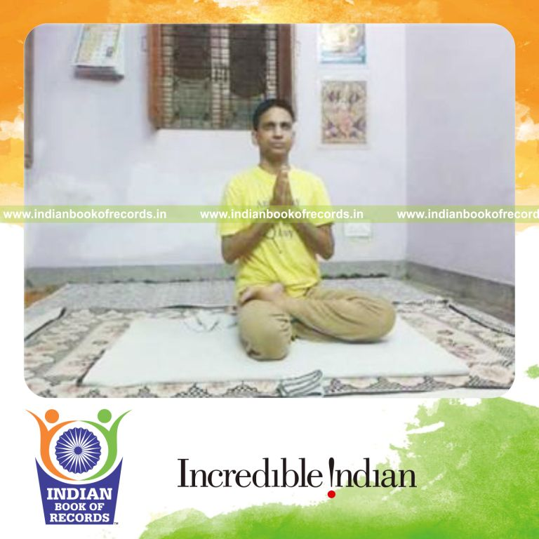 individual holding thunderbolt pose on one leg for longest duration for record in Indian Book of Records