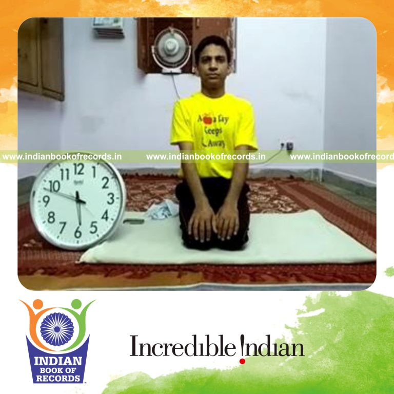 individual holding thunderbolt yoga pose for longest time for record in Indian Book of Records