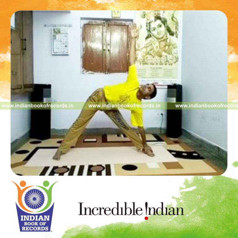 individual holding triangle yoga pose for longest duration for record in Indian Book of Records