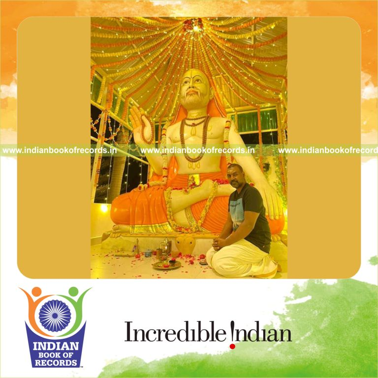 A grand marble statue of Swamy Sri Raghavendra showcased as a record in the Indian Book of Records
