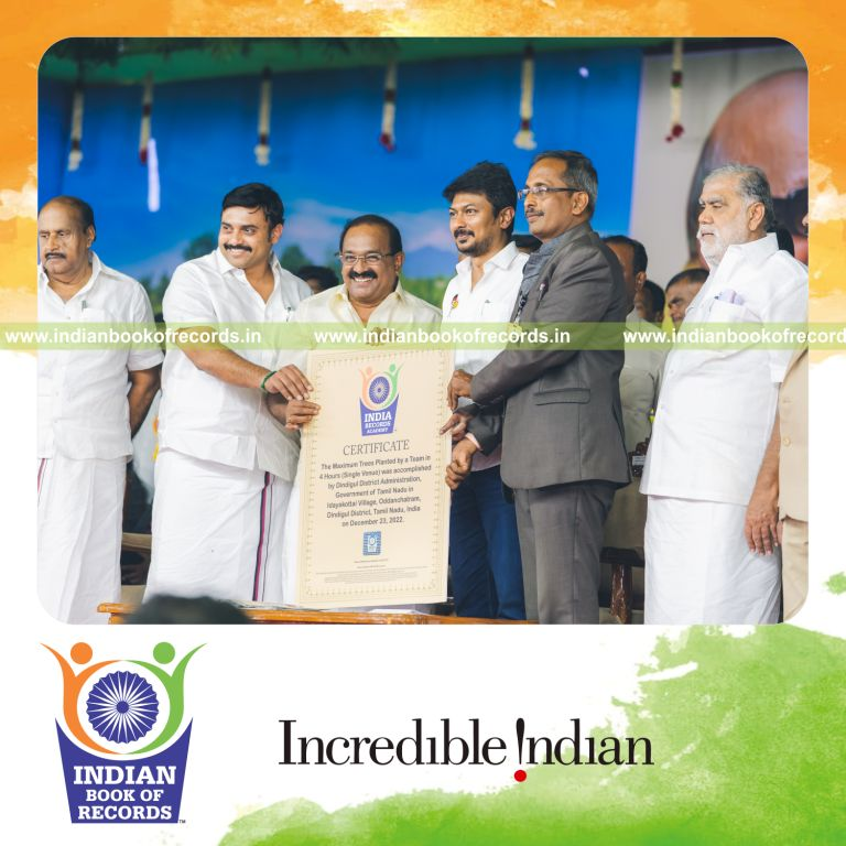 Team planting a large number of trees together within a short time at one location for Indian Book of Records