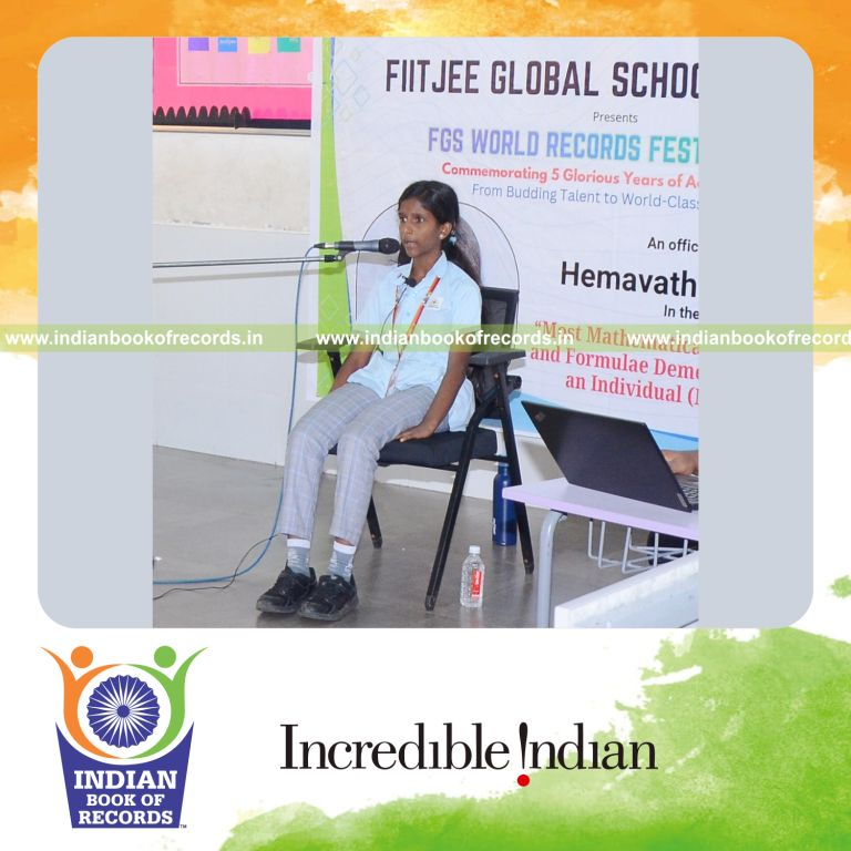 Student demonstrating numerous mathematical concepts definitions and formulae within one hour recognized by Indian Book of Records
