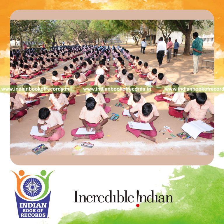participants drawing and colouring 2d shapes simultaneously for Indian Book of Records