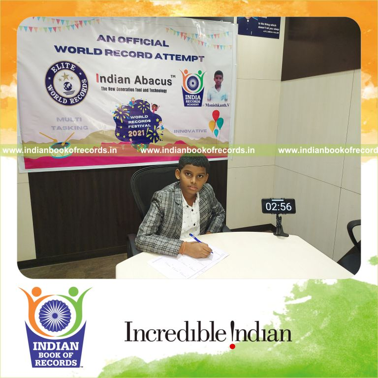individual male solving single digit mental arithmetic addition problems 4 rows in 3 minutes for Indian Book of Records