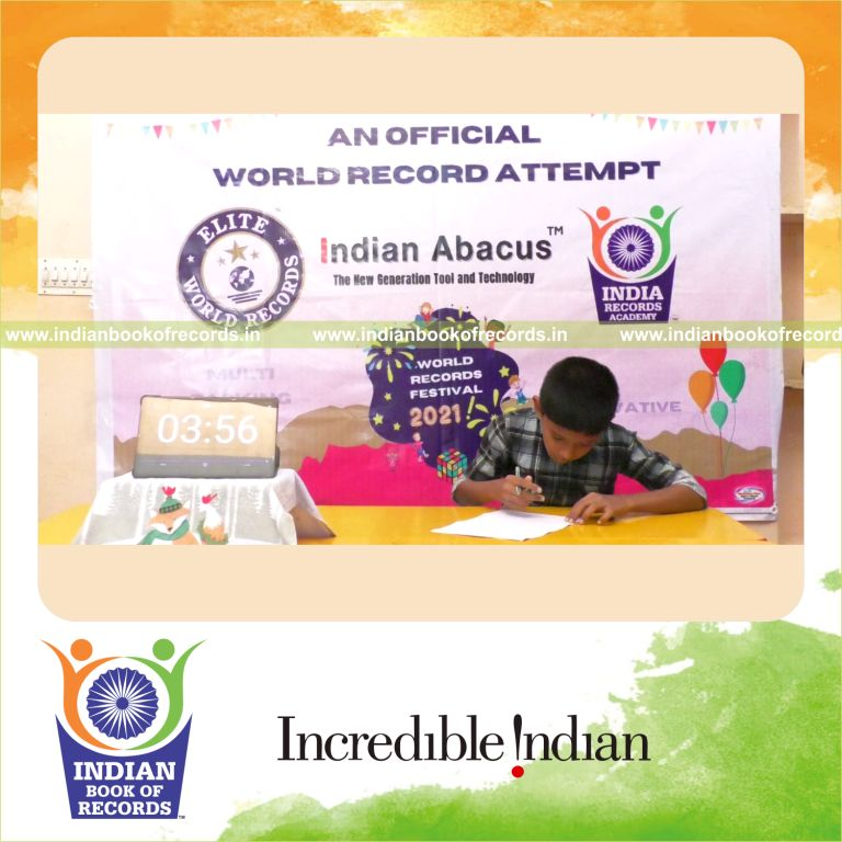 individual male solving addition problems 4 rows in 4 minutes for Indian Book of Records