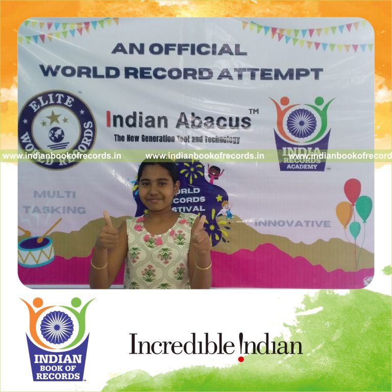 individual female solving addition problems 6 rows in 3 minutes for Indian Book of Records