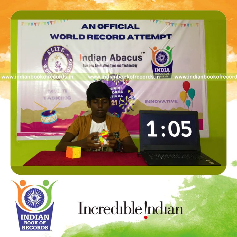 individual male solving addition problems while solving rubik cube simultaneously for Indian Book of Records