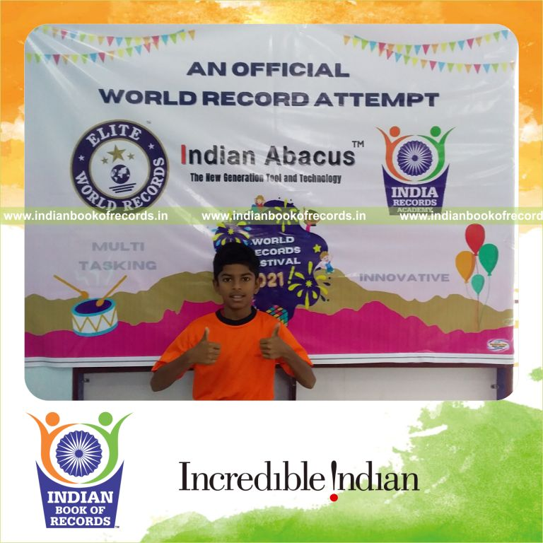 individual male solving arithmetic problems 3 rows in 4 minutes for Indian Book of Records