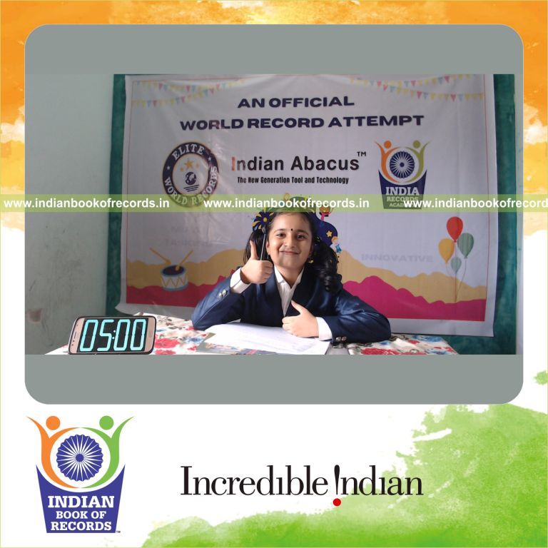 individual female solving arithmetic problems 3 rows for Indian Book of Records